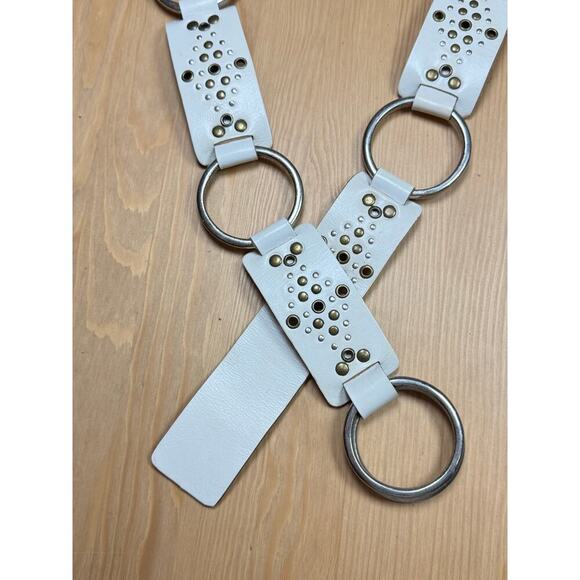 VTG Y2K 90s Women’s Leather Belt White Studded 34-36” Wide Whimsigoth Grunge - Picture 3 of 5